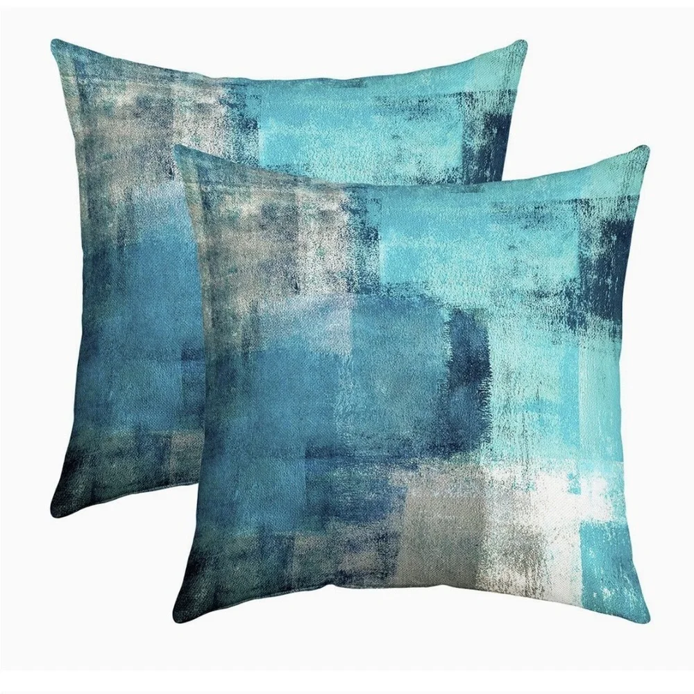 Turquoise Abstract Design Decorative Pillow Covers Set of 2 18”